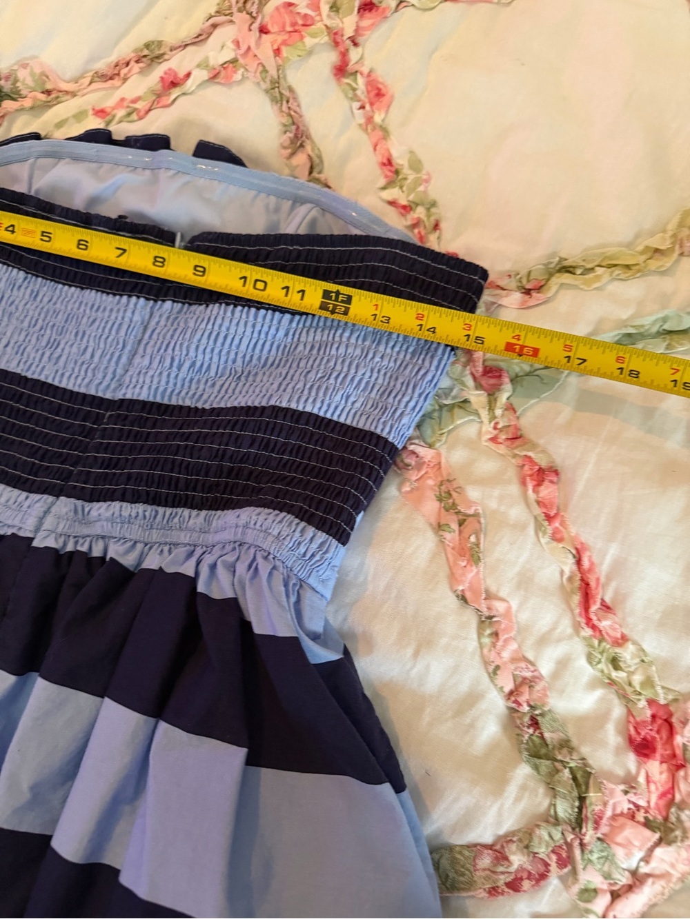 entro Navy and Light Blue Striped Strapless nautical wedding guest Midi Dress - Picture 5 of 11